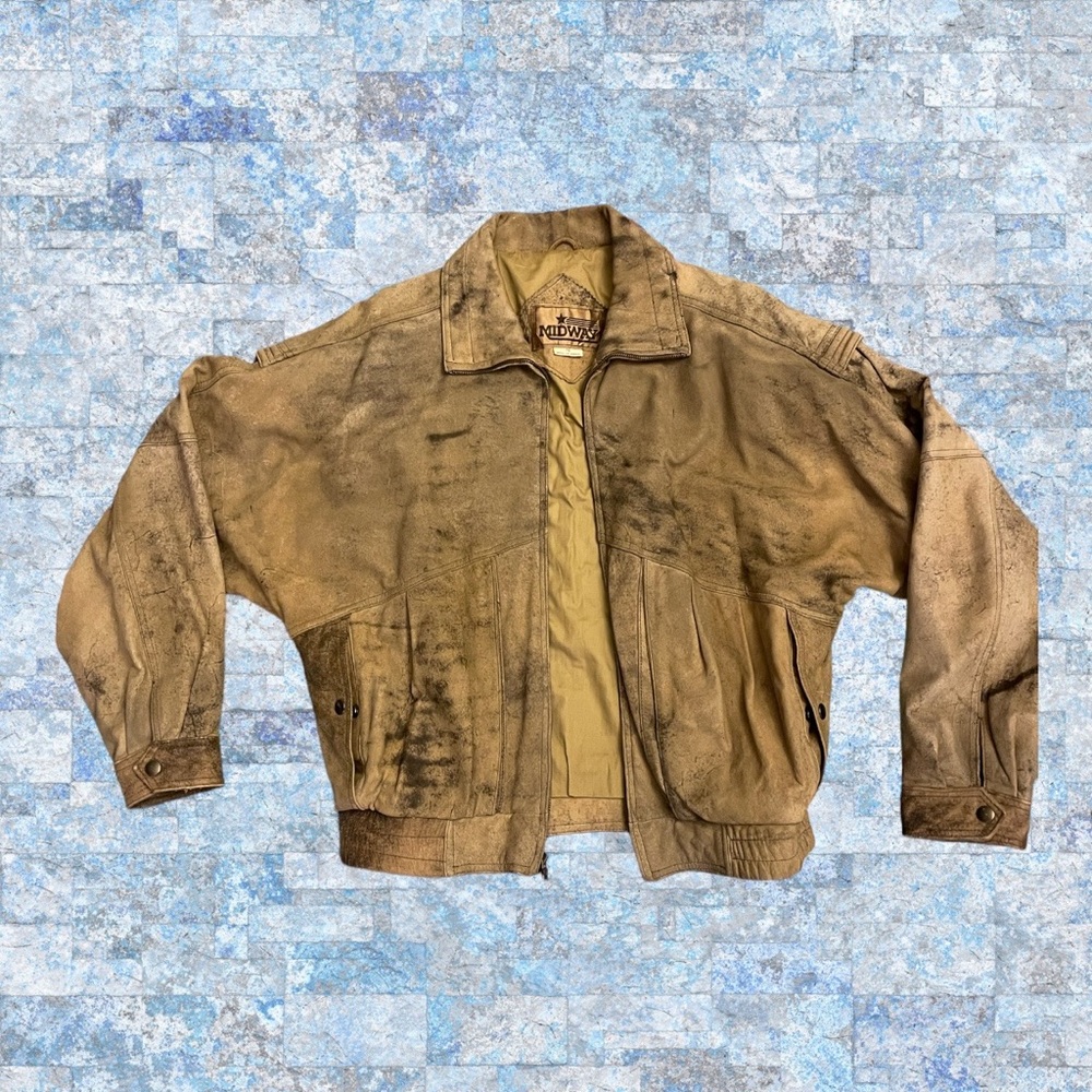 Vintage Midway Leather Bomber Jacket Cropped Coat Made In Korea